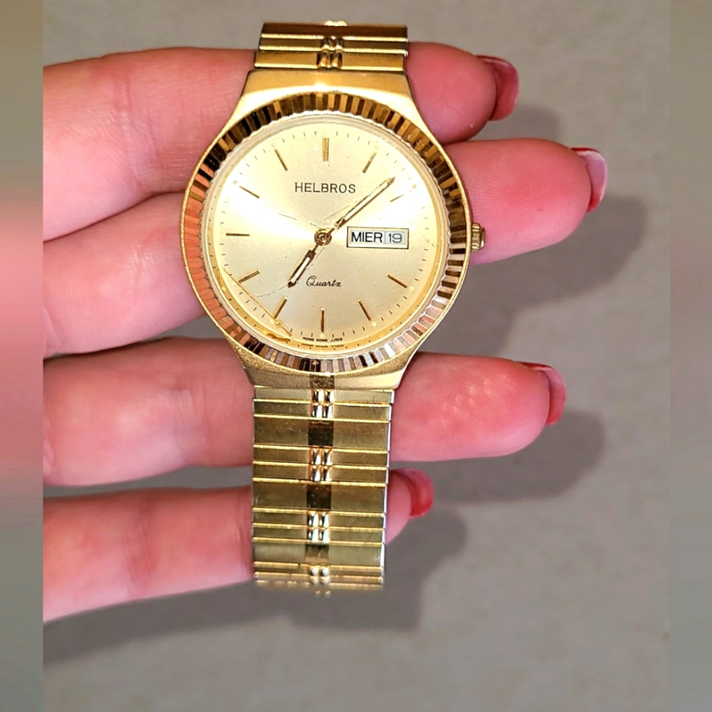 Helbros Designer Gold Stretch Watch Stainless Steel Unisex